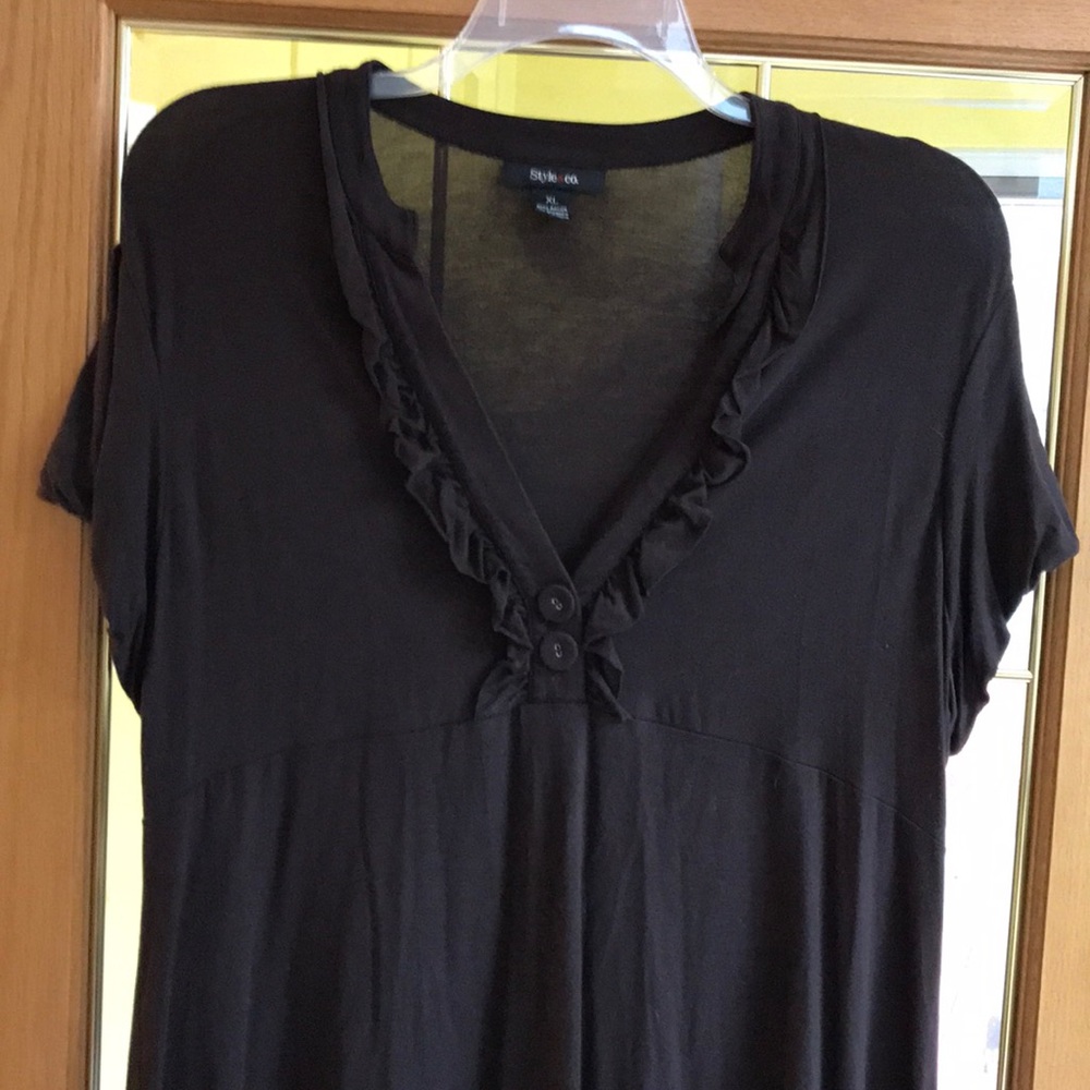 Brown ruffle short sleeved blouse